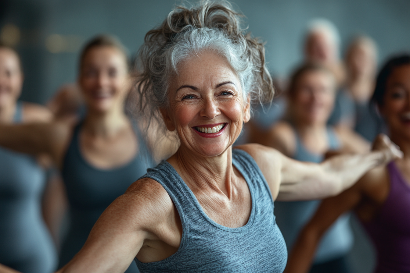 Група людей старшого віку займається творчим фітнесом